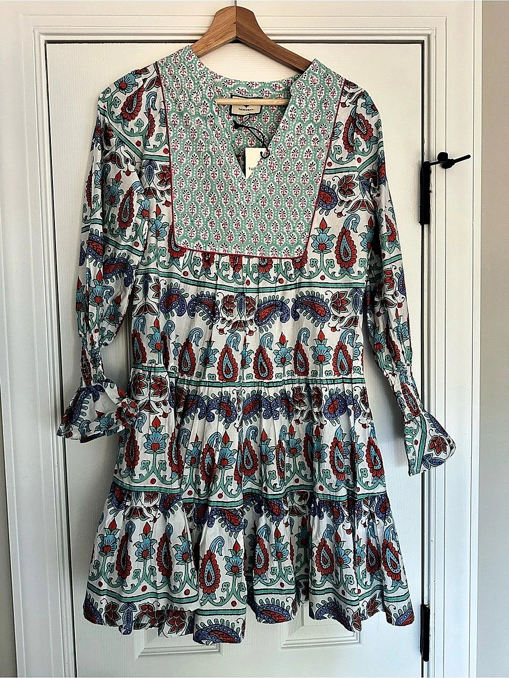 Tuckernuck Teal and Seagrass Block Print Kenzo Dress Size XS NWT